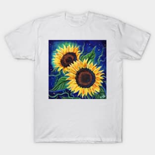 Sunflowers in the night by Renee Lavoie T-Shirt